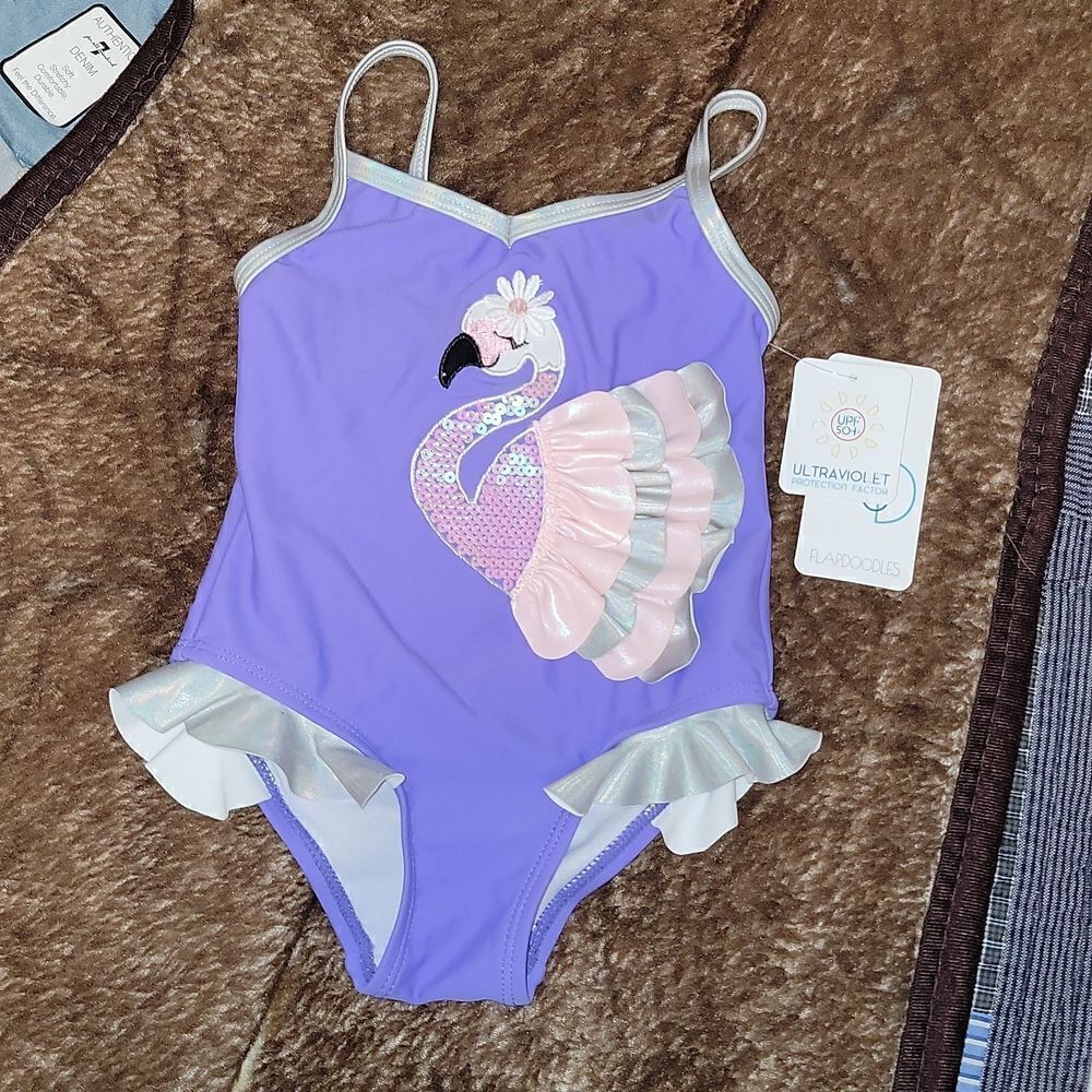 Flapdoodle Flamingo Applique One Piece UPF 50+ Swimsuit 🩱 New 🩱 Size 2T